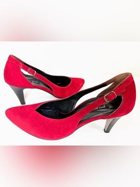 Paul Green Red Suede D’Orsay Heels Pointed Toe Pumps EU 38.5 US 8
